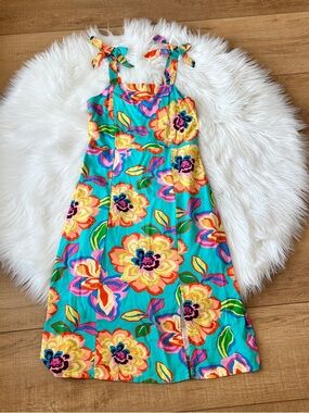 Sleeveless GB Girls Dress Size 12 Floral Midi With Strap Bow Detail